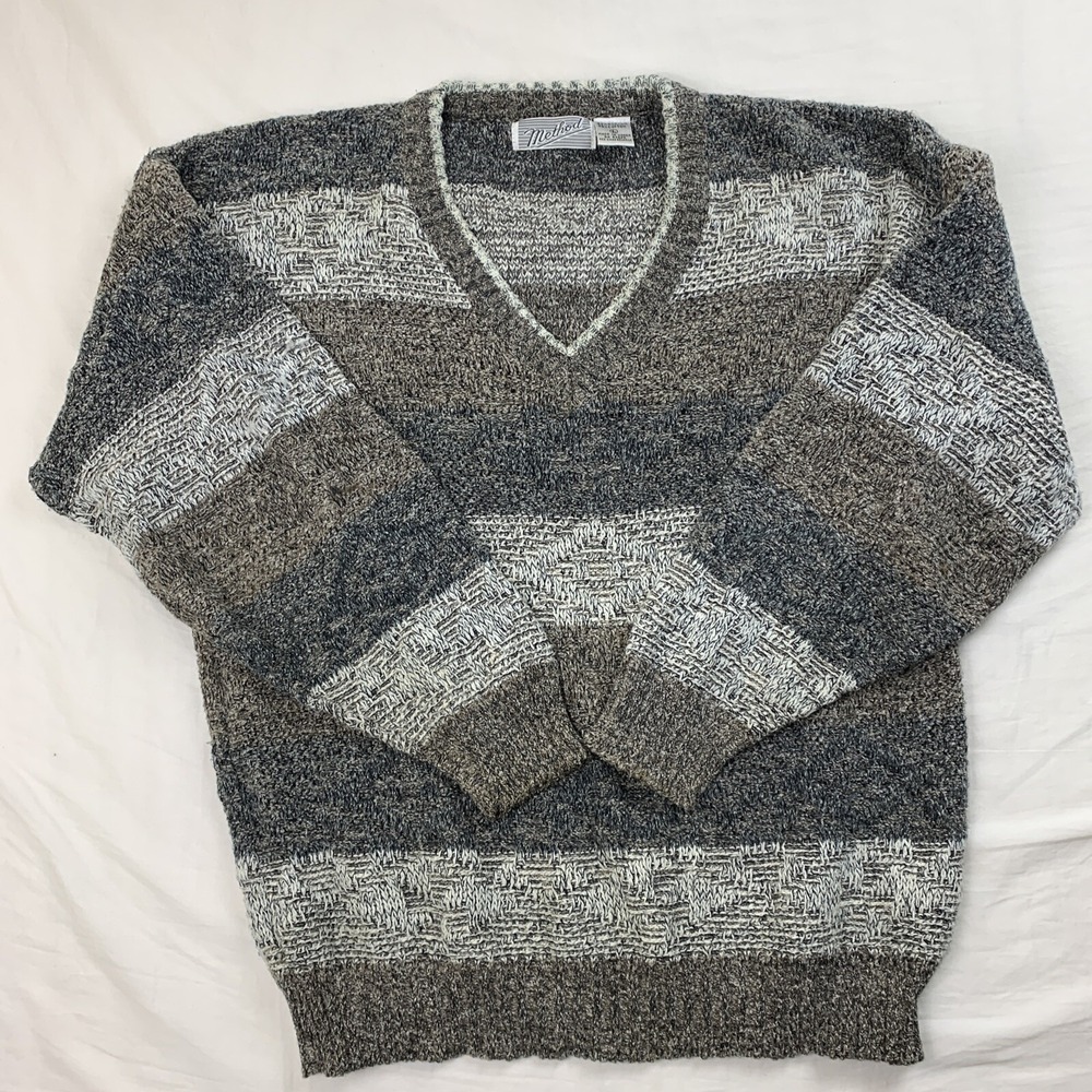 VTG Method Multi Color Zig Zag Sweater Size L Y2K 90's Cosby Skiing Chunky Baggy